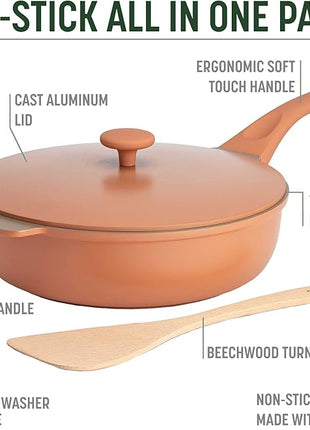 Goodful All-in-One Pan, Multilayer Nonstick, High-Performance Cast Construction, Multipurpose Design Replaces Multiple Pots and Pans, Dishwasher Safe Cookware, 11-Inch, 4.4-Quart Capacity, Terracotta