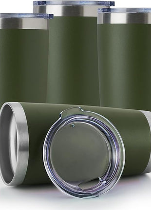DOMICARE 20oz Stainless Steel Tumbler Bulk with Lid, Double Wall Vacuum Insulated Travel Mug, Powder Coated Coffee Cup (Army Green, 4)