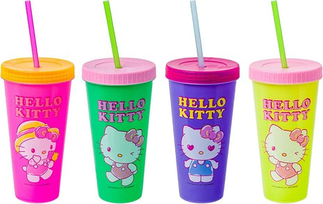 Silver Buffalo Sanrio Hello Kitty Summertime Gardening Color Changing Plastic Tumblers Includes Lid and Straw, 24 Ounces (Pack of 48)