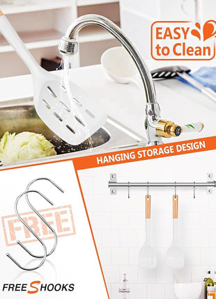 Pack of 2 Silicone Spatula, Non Stick Cooking Utensil Set Wooden Handle Kitchen Turner for Baking Mixing Grilling Serving Food Heat Resistant Non Scratch Hooks Included (White)