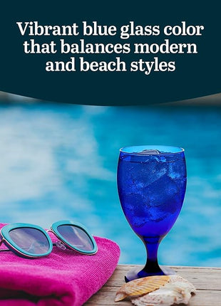 Libbey Premiere Cobalt Iced Tea Glasses, Stylish Cobalt Blue Drinking Glasses Set of 12, Dishwasher Safe Stemmed Water Goblets for Parties and More