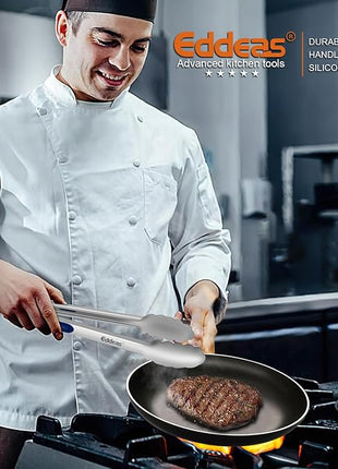 Tongs For Cooking - Heat Resistant 600 Degrees Stainless Steel Kitchen Tong, Heavy Duty Metal Locking Tongs - For Food,Salad, grilling, BBQ 7",9" & 12 inch, set of 3 Dishwasher Safe Blue