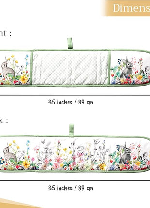 Maison d' Hermine Double Oven Mitts 100% Cotton 7"x35" Double Oven Mitt Heat Resistant BBQ Cooking Gloves with Loop, Baking, Grilling, Home, Kitchen, Handling Hot Pans Spring Summer (Printemps)