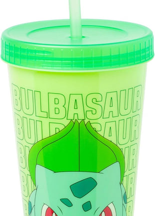 Silver Buffalo Pokémon Boxed 4 pack Color Change Plastic Tumbler Featuring Pikachu, Charmander, Bulbasaur, and Squirtle, 24 Ounces