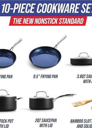 Blue Diamond Cookware Hard Anodized Ceramic Nonstick, 10 Piece Cookware Pots and Pans Set, Non-Toxic PFAS-Free, Dishwasher and Oven Safe, Durable, Even Heating, Metal Utensil Safe, Gray