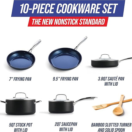 Blue Diamond Cookware Hard Anodized Ceramic Nonstick, 10 Piece Cookware Pots and Pans Set, Non-Toxic PFAS-Free, Dishwasher and Oven Safe, Durable, Even Heating, Metal Utensil Safe, Gray