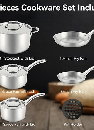 Duxtop Whole-Clad Tri-Ply Stainless Steel Induction Cookware Set, 9PC Kitchen Pots and Pans Set