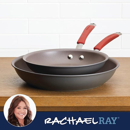 Rachael Ray 87633 Cucina Hard Anodized Nonstick Frying Pan Set / Fry Pan Set / Hard Anodized Skillet Set - 9.25 Inch and 11.5 Inch, Gray