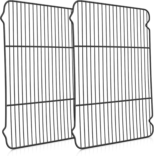 P&P CHEF Cooling Baking Rack Pack of 2, Stainless Steel Cooling Racks for Cooking Baking Roasting Grilling Drying, Dense Wires & Smooth Edge, Easy to clean, Black, 16.6" x 11.5"