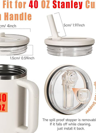 40oz Flip Straw Leak Proof Lid for Stanley H2.0 Quencher Protour Tumbler, 2 Pack Spill Proof Lid Replacement Straw Cover Top for 40 OZ Stanley Cup Accessories (RoseRed, RoseRed)