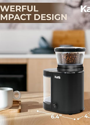 Kaffe Electric Burr Coffee Grinder (5.5oz) w/Adjustable Coarseness Settings - Flat Burr - [New Upgraded Motor ] - Precision Coffee Bean Grinder for Home Use - Black