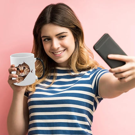 Caliamary Heat Changing Cat Mug - Funny Ceramic Coffee Cup, 11 oz Heat Sensitive Color Changing, Cute Xmas Gift for Women Men Kids