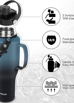 Water Bottle 40oz, Insulated Tumblers with Handle & Straw Lid, Insulated Water Bottle Fits in Cup Holder, Double Wall BPA-Free, Stainless Steel Travel Cup Leak-proof to Keep Cold 24H&Hot12H