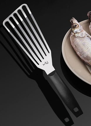 MIU Fish Spatula Stainless Steel, Slotted Flexible Metal, Lightweight Barbecue Turner, 6.5 inch Blade, Plastic Handle with Hole, Grilling Utensils
