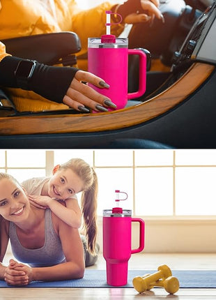 Silicone Spill Stopper Set Compatible with Stanley Cup 2.0 30oz & 40oz with Straw Cover (Set of 2, Rosy)