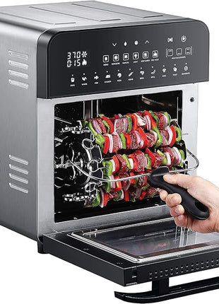 GoWISE USA 14.7-Quart Air Fryer Grill with Dual Heating Elements & Oven with Rotisserie, Dehydrator, Preheat and Broil Functions + 11 Accessories with 2 Recipe Books (Stainless Steel/Black), Ultimate