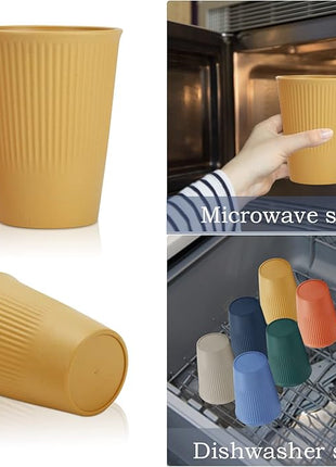 Homienly Drinking Cups Stackable Wheat Straw Cups 6 PCS Good Alternative to Dispoable Cups 12 oz Unbreakable Water Cups Reusable Dishwasher Safe Drinking Glasses Kitchen Essentials - Colorful