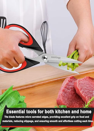 iBayam Kitchen Scissors All Purpose Heavy Duty, Kitchen Utensils Set, Stainless Steel Cooking Utensils Gadgets, Meat Poultry Food Shears Dishwasher Safe Utility Tools Home Gift, with Protective Sheath