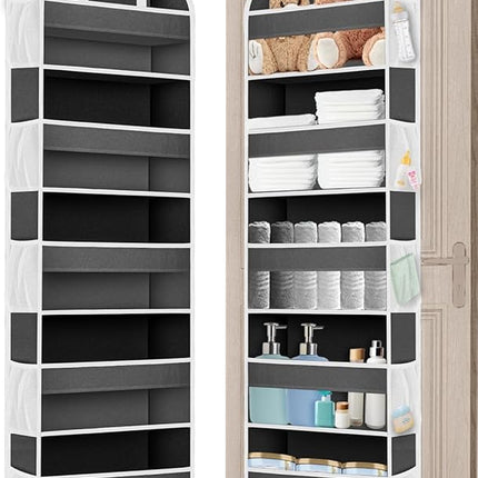 1 Pack Over The Door Organizer Storage, Hanging Organizer Closet with 5 Large Pockets 10 Mesh Pockets, 44 lbs Weight Capacity, Behind Door Storage for Nursery Bedroom Bathroom (Dark Grey)