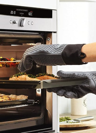 Silicone Cooking Gloves, Grilling Gloves, Heat Resistant Gloves BBQ Kitchen Silicone Oven Mitts, Long Waterproof Non-Slip Potholder for Barbecue, Cooking, Baking