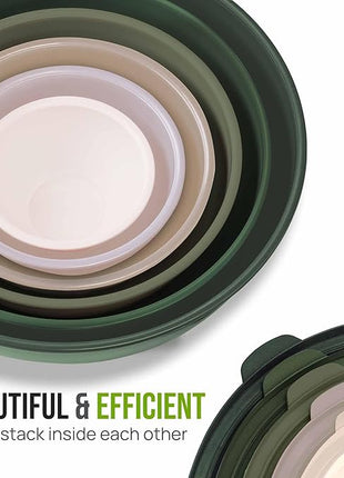 Zulay Kitchen 12 Piece Plastic Mixing Bowls with Leak-Proof Lids Set - Microwave and Freezer Safe Kitchen Mixing Bowls for Preparing, Serving and Storing - Large Nesting Bowls (Forest Ombre)