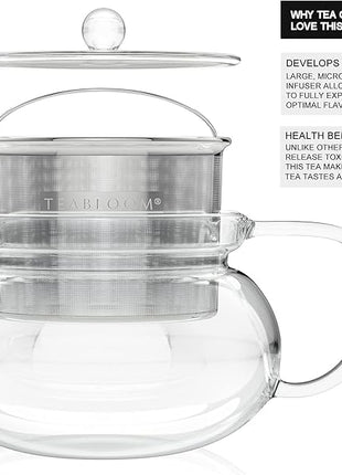 Teabloom Kyoto 2-in-1 Tea Kettle and Tea Maker – Glass Teapot with Removable Loose Tea Infuser – Tea Connoisseur's Choice