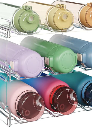 Lifewit Stackable Water Bottle Organizer for Cabinet, Water Bottle Holder, Kitchen Pantry Organization and Storage, Plastic Fridge Wine Racks, Tumbler Travel Mug Cup Holder, 3Pack, Hold 9 Bottles