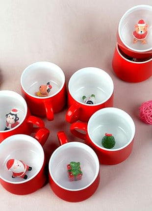 Surprise 3D Coffee Mug Animal Inside 12 oz with Snowman,Cute Cartoon Handmade Ceramics Cup,Christmas Birthday Surprise for Friends Family or Kids (Snowman)
