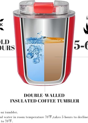 Puraville 2 Pack Insulated Tumblers with Lid, 10 oz Travel Coffee Mug Stainless Steel Vacuum Cup, Leak Proof Double Walled Coffee Tumbler for Iced and Hot Drinks, Klein Blue and Red