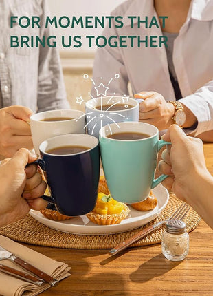 Sweese Porcelain Coffee Mugs - 12 Ounce - Set of 6, Cups for Latte, Hot Tea, Cappuccino, Mocha, Cocoa, Multicolor, Blue Assorted Colors