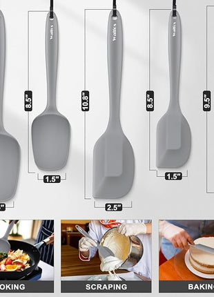 Walfos Silicone Spatula -5 Pieces Heat Resistant Kitchen Spoon Spatulas（600°F), Strong Steel Core and One-Pieces Seamless Design, Prefect for Cooking Mixing Baking - BPA Free and Dishwasher Safe,Gray