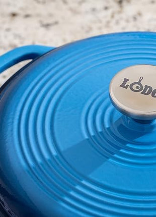 Lodge 4.5 Quart Enameled Cast Iron Dutch Oven with Lid – Dual Handles – Oven Safe up to 500° F or on Stovetop - Use to Marinate, Cook, Bake, Refrigerate and Serve – Caribbean Blue