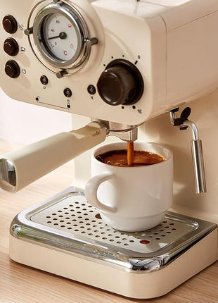 Lareina 8 Ounce Porcelain Cappuccino Cups Set of 4, Stackable Coffee Cups with Saucers, Spoons and Metal Stand -for Specialty Coffee Drinks, Cappuccino, Latte, Americano and Tea, White