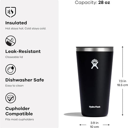 Hydro Flask All Around Tumbler Press-In Lid, Insulated Travel Mug, Stainless Steel Coffee Cup 28 Oz Aloe Green