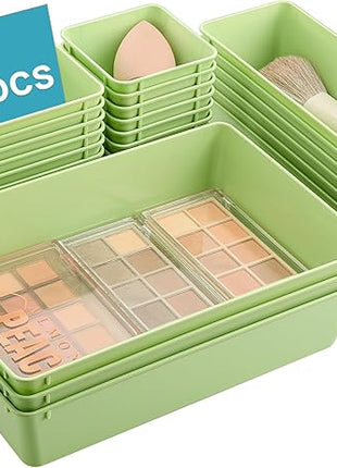 Vtopmart 25 PCS Plastic Drawer Organizers Set, 4-Size Versatile Bathroom and Vanity Drawer Organizer Trays, Storage Bins for Makeup, Bedroom, Kitchen Gadgets Utensils and Office