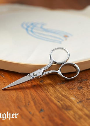 Gingher Embroidery Scissors, Precision Craft Scissors, Hand-Tuned Blades & Double Loop Handle, 4”, Silver/Nickel
