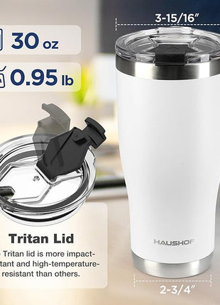 HAUSHOF 30 oz Tumbler, Stainless Steel Vacuum Insulated Coffee Tumbler Water Cup, Double Wall Travel Mug with Lid, Perfect for Hot and Cold Drinks