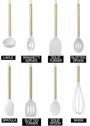 COOK WITH COLOR Silicone Cooking Utensils, Kitchen Utensil Set, Easy to Clean Silicone Kitchen Utensils, Cooking Utensils for Nonstick Cookware, Kitchen Gadgets Set with Holder, 10 Pieces