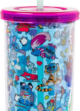 Silver Buffalo Disney Lilo & Stitch Halloween Costumes of Other Disney Characters Featuring Scrump Plastic Tall Cold Cup with Lid and Straw, 20 Ounces