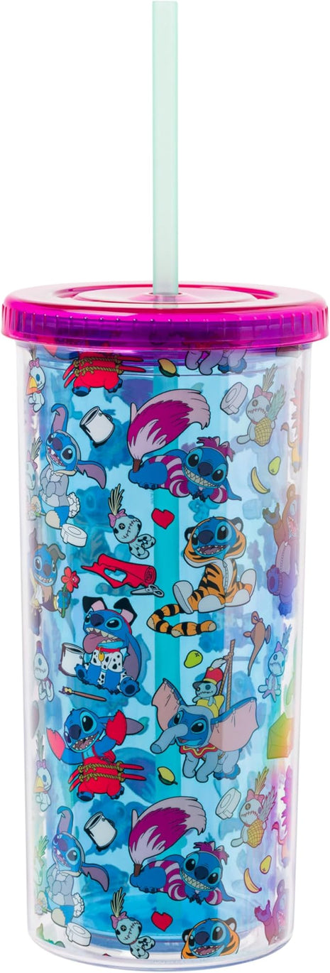 Silver Buffalo Disney Lilo & Stitch Halloween Costumes of Other Disney Characters Featuring Scrump Plastic Tall Cold Cup with Lid and Straw, 20 Ounces