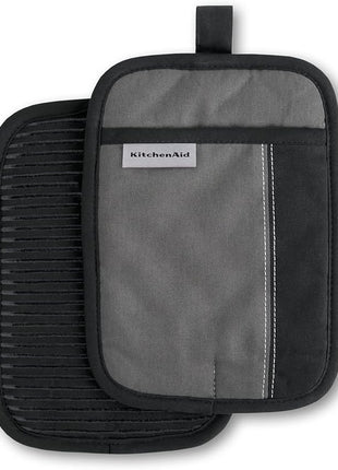 KITCHENAID Beacon Two-Tone Pot Holder 2-Pack Set, Contour Silver/Matte Black, 7"x10"