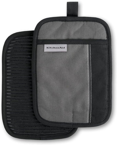 KITCHENAID Beacon Two-Tone Pot Holder 2-Pack Set, Contour Silver/Matte Black, 7"x10"