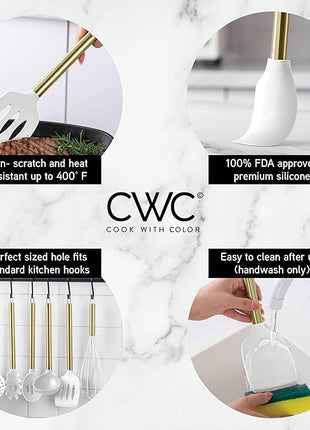 COOK WITH COLOR Silicone Cooking Utensils, Kitchen Utensil Set, Easy to Clean Silicone Kitchen Utensils, Cooking Utensils for Nonstick Cookware, Kitchen Gadgets Set with Holder, 10 Pieces