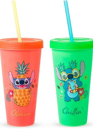 Silver Buffalo Disney Lilo and Stitch Tropical Poses 4 Pack Color Change Plastic Tumbler, 24 Ounces