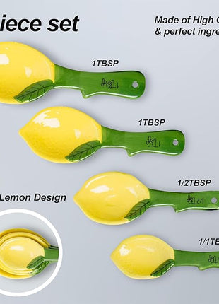 Lemon Ceramic Spoons Set: Lemon Shaped Measuring Spoons: 1 Tablespoon, 1 Teaspoon, 1/2 Teaspoon and 1/4 Teaspoon