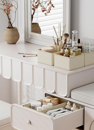 DIMJ Drawer Organizer Clothes, 18 Pack Dresser Organizer, Foldable Closet Organizers and Storage, Fabric Dresser Bins, Drawer Dividers for Nursery, Baby Clothes, Underwears, Sock (Beige)