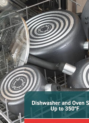 T-fal Initiatives Nonstick Cookware Set 6 Piece Oven Safe 350F Cookware, Pots and Pans, Oven, Broil, Dishwasher Safe Gray