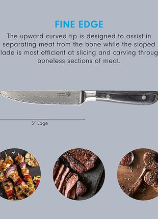 Messermeister Avanta Damascus Forged 5” Fine Edge Steak Knife Set - Rust Resistant & Easy to Maintain - Includes 4 Steak Knives