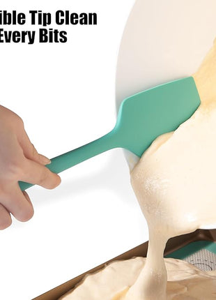 2-Piece Silicone Scraper & Spoon Spatulas: Doosu 600°F Heat Resistant Food Grade BPA Free Rubber Baking Flat Spatula Kitchen Cooking Spoonula for Mixing Scraping Folding Stirring Serving (Aqua Sky)