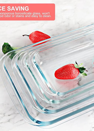 KOMUEE 8 Pieces Glass Baking Dish with Lids Rectangular Glass Baking Pan Bakeware Set with BPA Free Lids, Baking Pans for Lasagna, Leftovers, Cooking, Kitchen, Fridge-to-Oven, Red